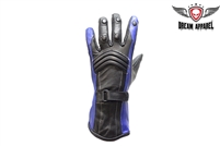 Womens Full Finger Leather Gloves - Blue