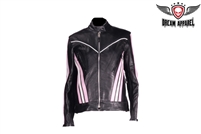 Women's Black & Pink Leather Racer Jacket
