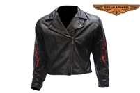 Women's Heavy Duty Leather Motorcycle Jacket With Flames