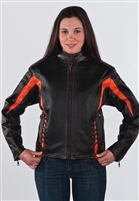 Women's Black & Orange Racer Jacket With 2 Laces On Front  & Back