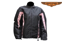 Womens Black & Pink Textile Racer Jacket With Zippered Cuffs