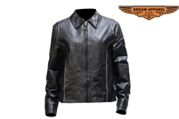 Womens Leather Jacket With Reflective Piping
