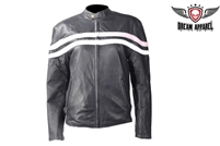 Womens Leather Jacket With Cream & Pink Stripes