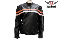 Womens Leather Jacket With Orange & Pink Racing Stripes
