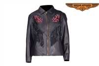 Womens Red Rose Inlay Leather Jacket