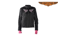 Women's Textile Jacket With Pink Hoodie & Butterfly