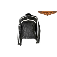 Womens Racing Leather Jacket With Off White Stripes