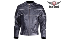 Leather Motorcycle Jacket With Black Stripes