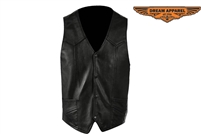 Mens Black Leather Vest With One Panel Back