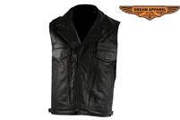 Mens Leather Vest With Over 10 Pockets