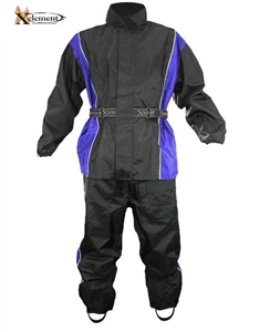 Xelement Men's 2 Piece Black and Blue Motorcycle Rain-suit With Boot Strap