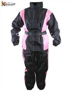 Xelement Ladies 2 Piece Black and Pink Motorcycle Rain suit