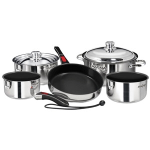 Magma Nesting 10-Piece Induction Compatible Cookware, Stainless Steel Exterior & Slate Black Ceramica Non-Stick Interior