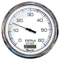 Faria 5" Tachometer with Digital Hourmeter (6000 RPM) Gas (Inboard) Chesapeake White with Stainless Steel Bezel 33863