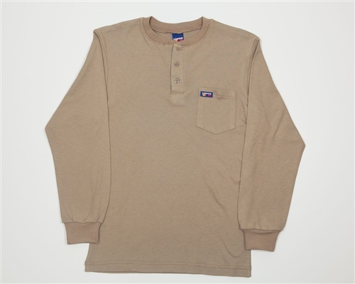 6.25oz Khaki Henley Fire Resistant T-Shirt #FRT-HEN-KHA