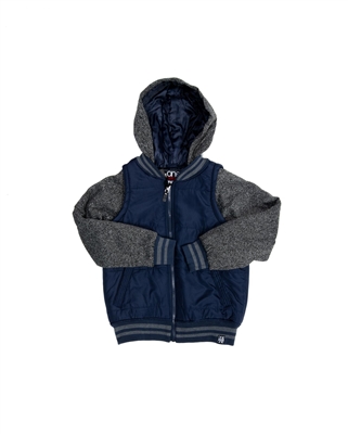 Marled Fleece Sleeve Hooded Nylon Jacket