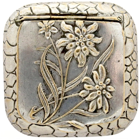 Antique Art Nouveau Flowers and Leaves Embossed on Silver Plated Patch Box