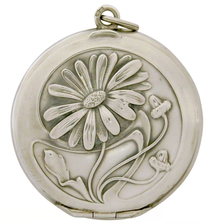 Sterling Silver 19th Century Patch Box with Singular Daisy Front and Back