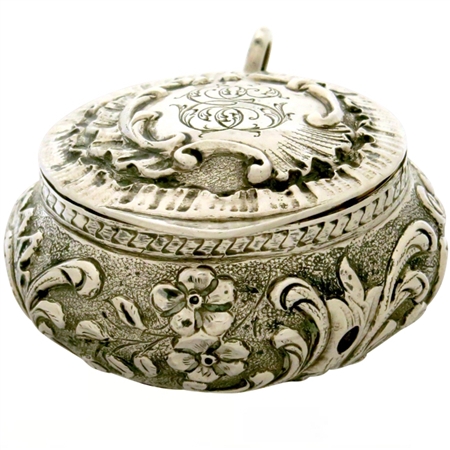 Extraordinary Sterling Silver Antique Patch Box with Ornate Decorations