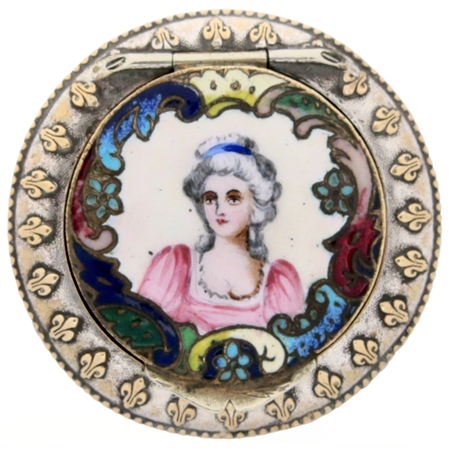 French Enamel Compact with Portrait, Sword, Crown