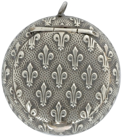 Perfect 19th Century Patch Box/Pendant Festooned w/ Silver Fleur-De-Lys