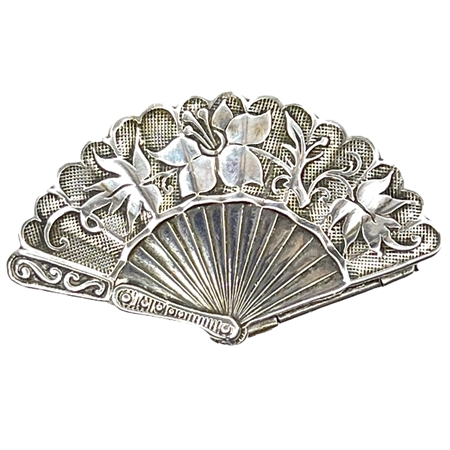 Rare and Exquisitely Wrought Fan-Shaped  Art Nouveau Sterling Silver  Snuff Box