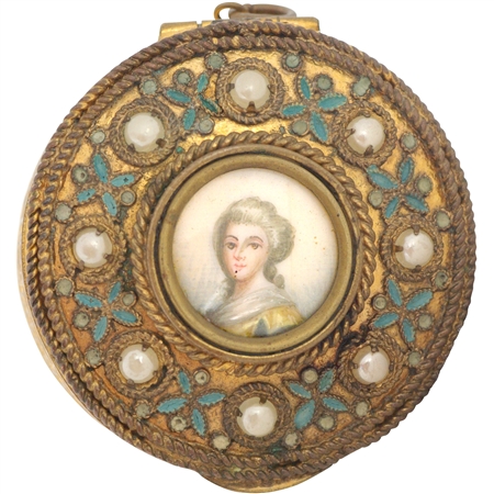 Round Limoges Enamel Portrait Compact