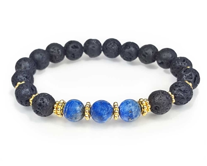 Lapis and Lava Stone with Gold Beaded Bracelet