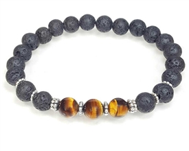 Tigers Eye Lava Stone and Sterling Silver Beaded Bracelet