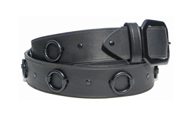 1.5" Black on Black Leather Ring Belt