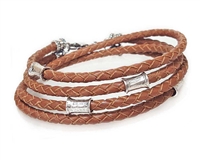 SADDLE Leather Double Double Bracelet with 4 mm Silver Beads