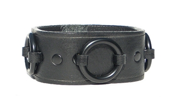 1 1/4" Black Leather Ring Cuff_ black hardware