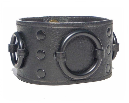 1 3/4" Black Leather Ring Cuff leather_ Black hardware