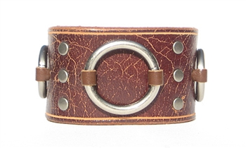 1 3/4" Vintage Brown Leather Ring Cuff