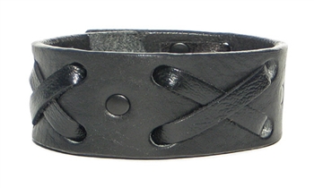 1 1/4" "X" Weave Cuff /Black hardware on Black leather