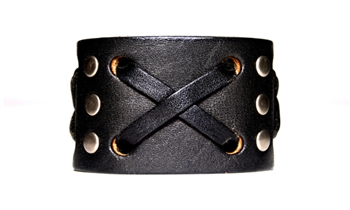 1 3/4" Black Leather "X" Weave Cuff