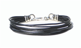 8 Strand Black Leather Cord Womens Bracelet