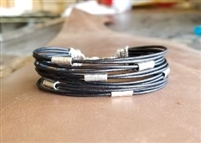 Multi Strand BLACK Leather Cord Bracelet with Silver Beads