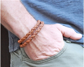 Braided Leather Rope Bracelet - Double Wrap-Tan