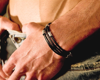 Multi Strand BLACK Leather Cord Bracelet with Silver Beads