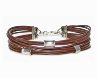 Multi Strand BROWN Leather Cord Bracelet with Silver Beads