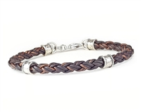 Braided BROWN Leather Bracelet with Sterling Silver Beads