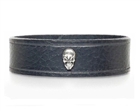 Skull BLACK Leather Bracelet 3/4" Wide