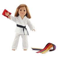 18-inch Doll Clothes - Karate Outfit with Color Belts and Red Kick-Pad - fits American Girl ® Dolls