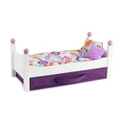 18-Inch Doll Furniture - White Stackable Single Bed with Bedding - fits American Girl ® Dolls