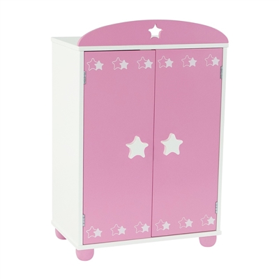 18-inch Doll Furniture - Pink Armoire with Star Detail  (Includes 4 Clothes Hangers) - fits American Girl ® Dolls