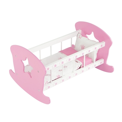 18-inch Doll Furniture - Star Themed, Pink and White Cradle with Bedding - fits American Girl ® Dolls