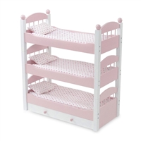 18-Inch Doll Furniture - Pink Stackable Triple Bunk Bed with Storage - fits American Girl ® Dolls