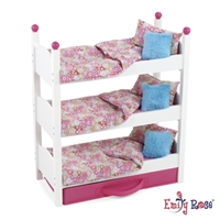 18-Inch Doll Furniture - Pink Stackable Triple Bunkbed with Storage - fits American Girl ® Dolls
