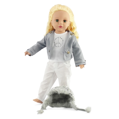 18-inch Doll Clothes - Gray Jacket and Fur Lined Hat with T-shirt and Skinny Pants - fits American Girl ® Dolls